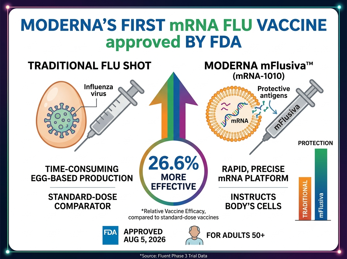 Moderna’s First mRNA Flu Vaccine Approved by FDA: 26.6% More Effective Than Traditonal Flu Shots