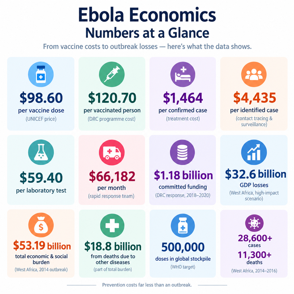 Key numbers showing the economic costs of Ebola vaccination, treatment, contact tracing, outbreak response and GDP losses